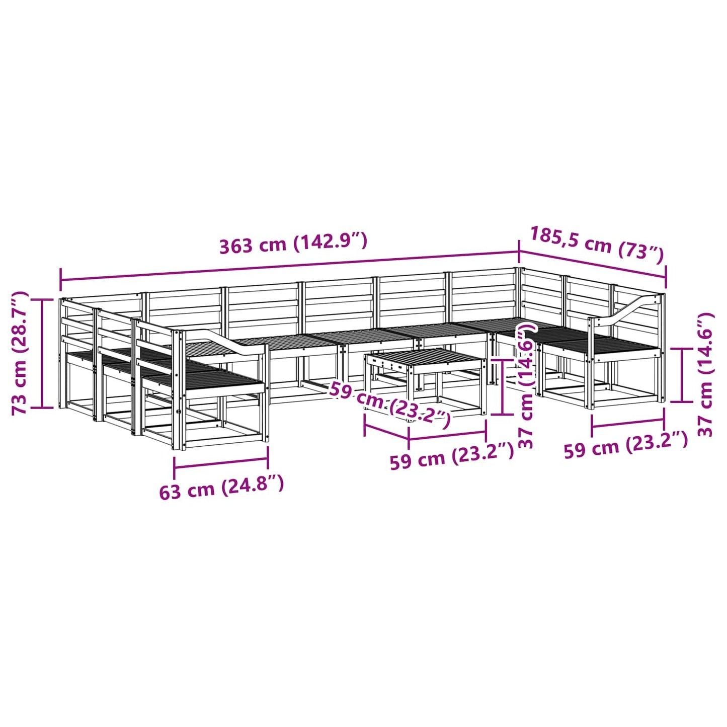 Utendørs sofa-sett 11 pcs Hvit Solid akasietre