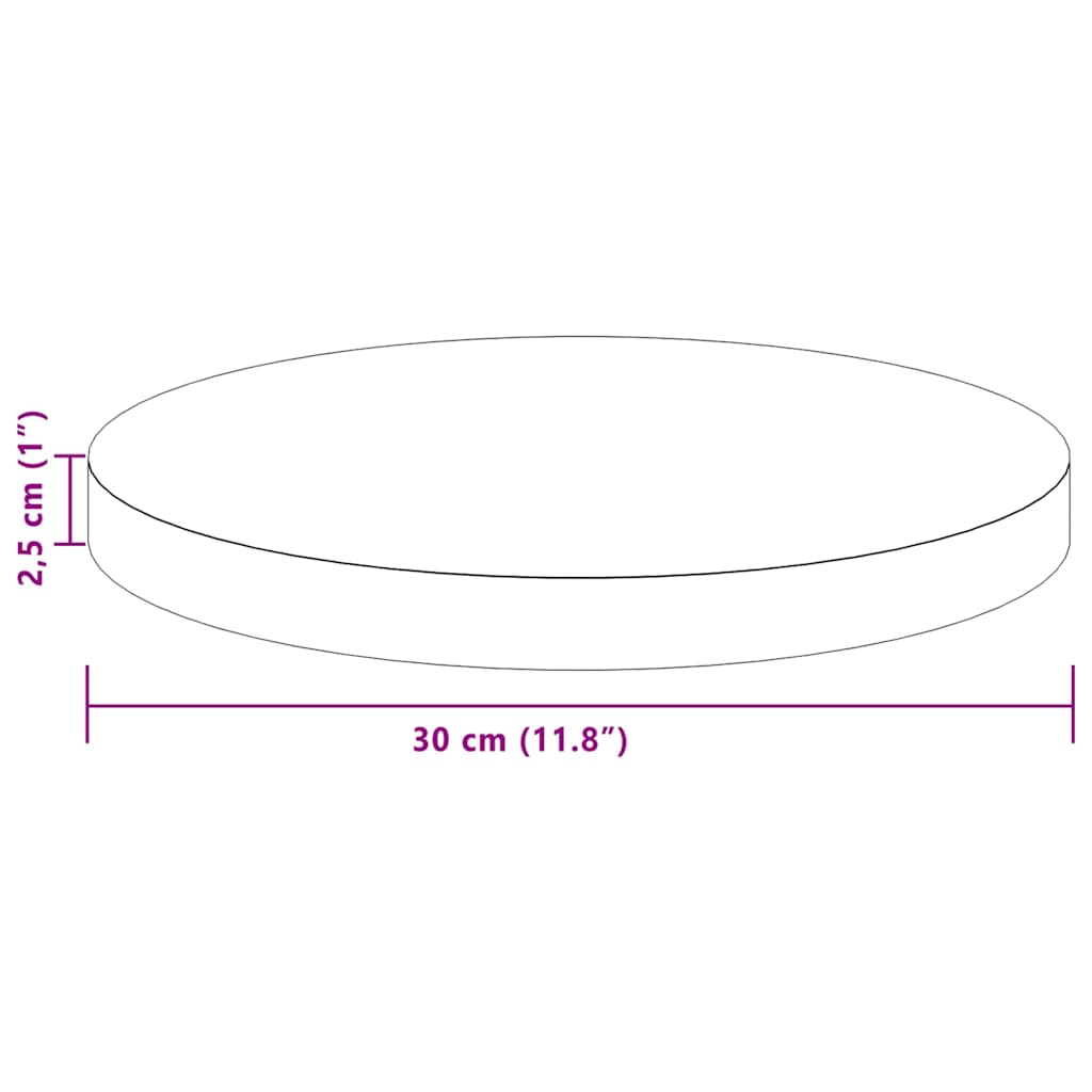 Bordplate Lys Brun Ø 30 x 2,5 cm Massivt Eiketre