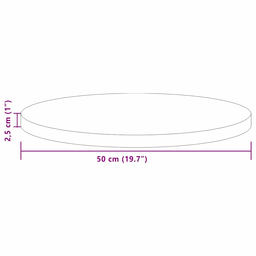 Bordplate Lys Brun Ø 50 x 2,5 cm Massivt Eiketre