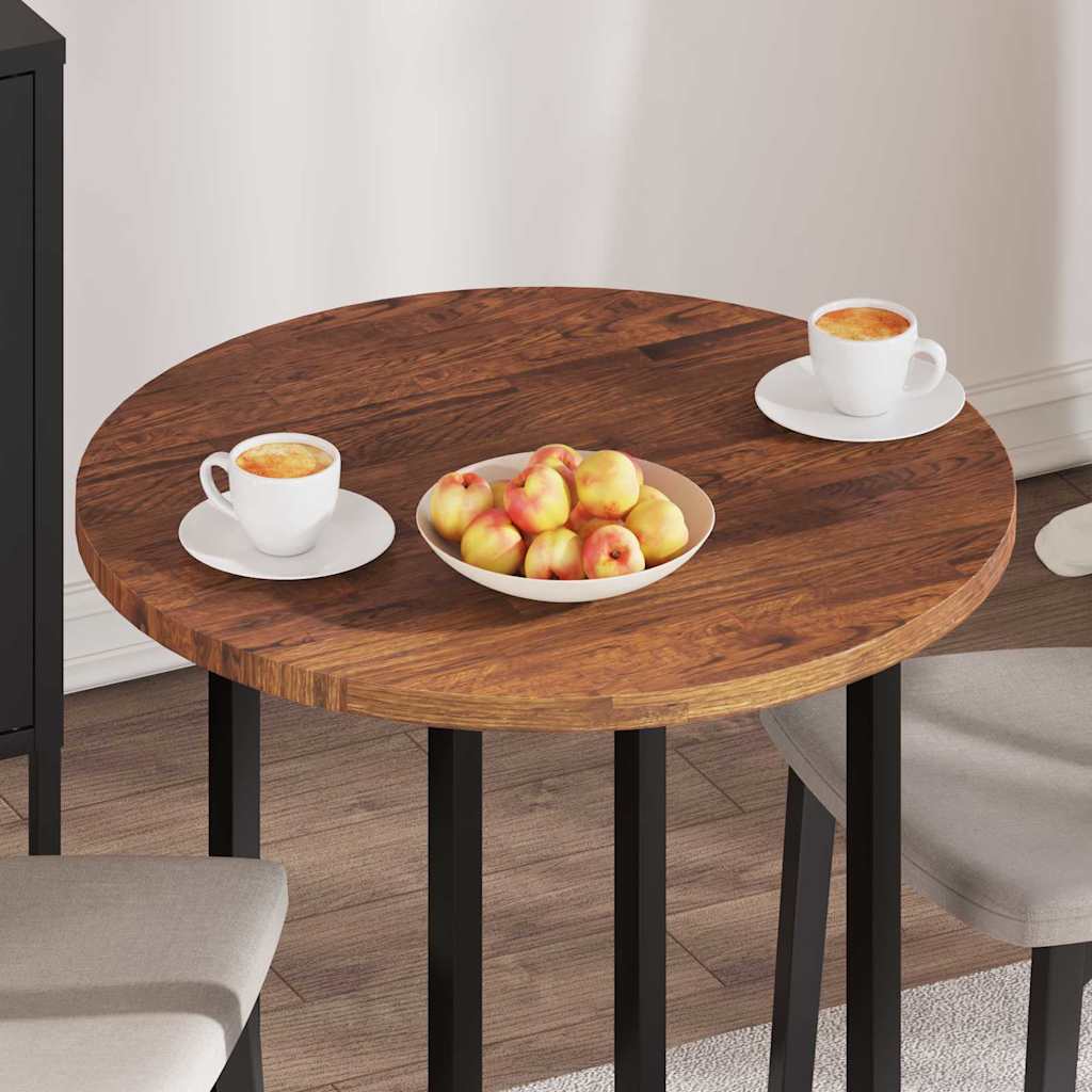 Bordplate Mørk brun Ø 70 x 2,5 cm Massivt Eiketre