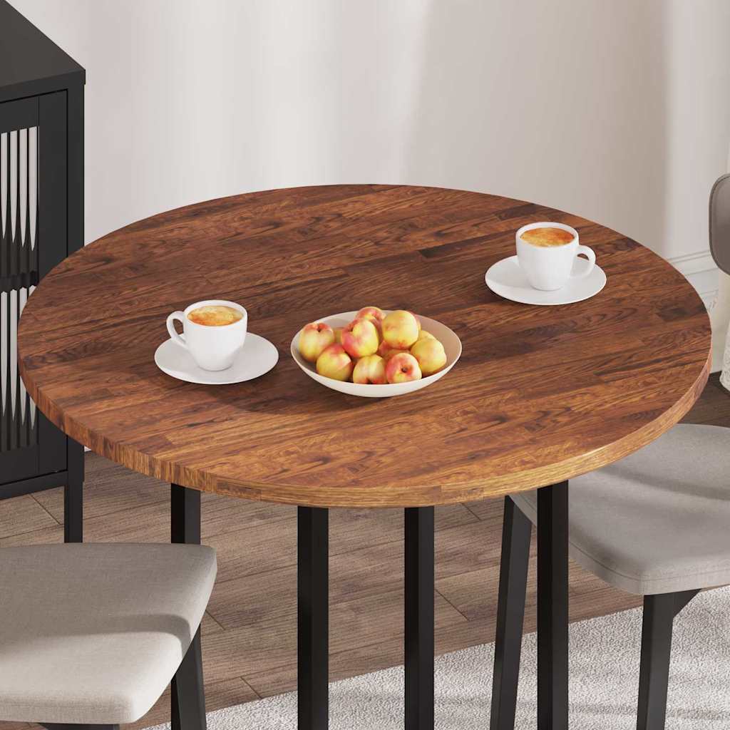 Bordplate Mørk brun Ø 90 x 2,5 cm Massivt Eiketre