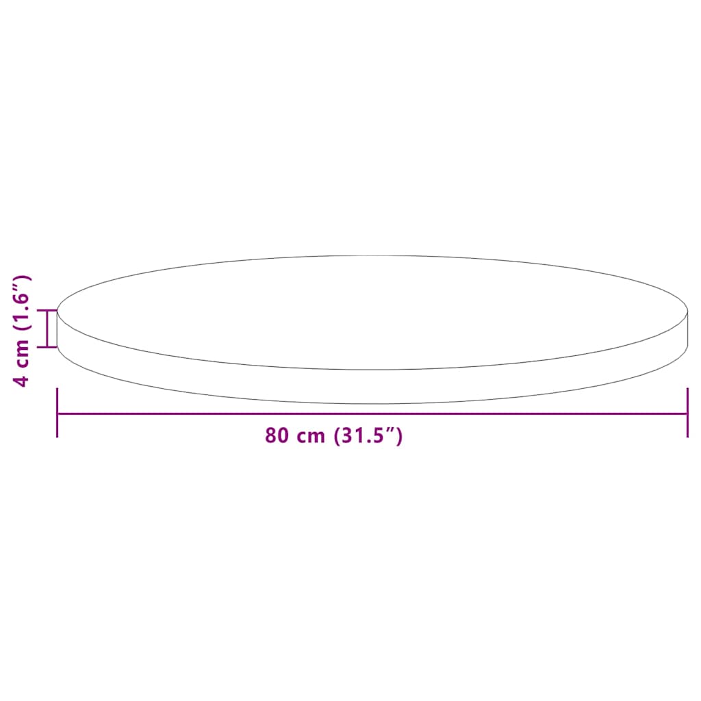 Bordplate Lys Brun Ø 80 x 4 cm Massivt Eiketre