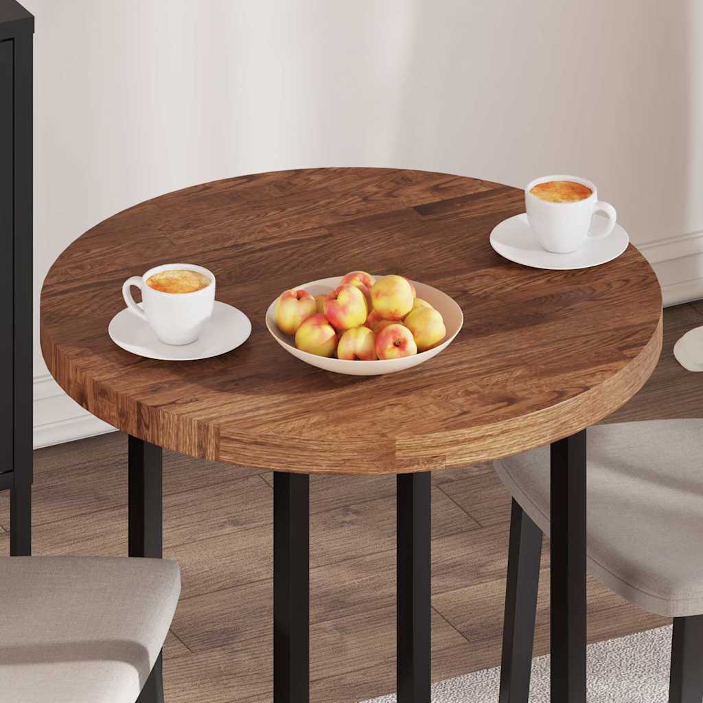 Bordplate Mørk brun Ø 70 x 4 cm Massivt Eiketre