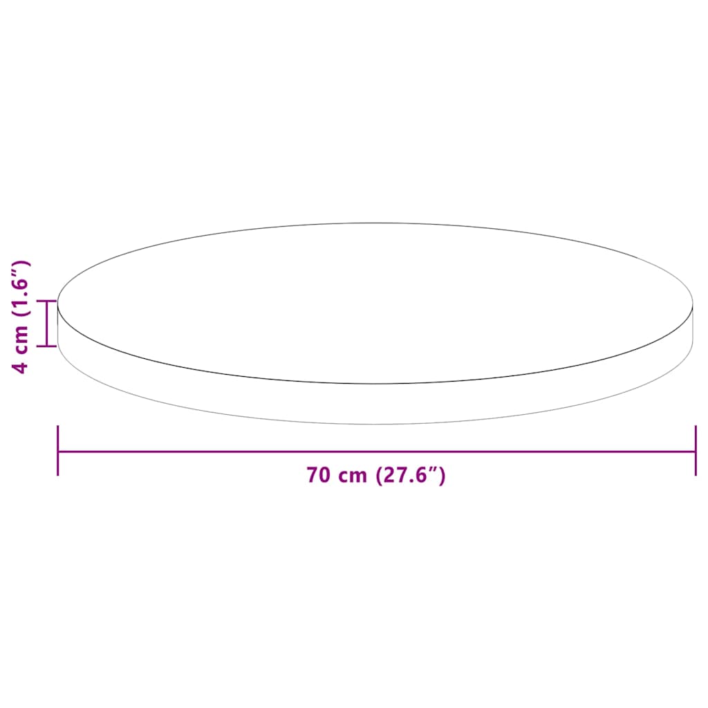 Bordplate Mørk brun Ø 70 x 4 cm Massivt Eiketre