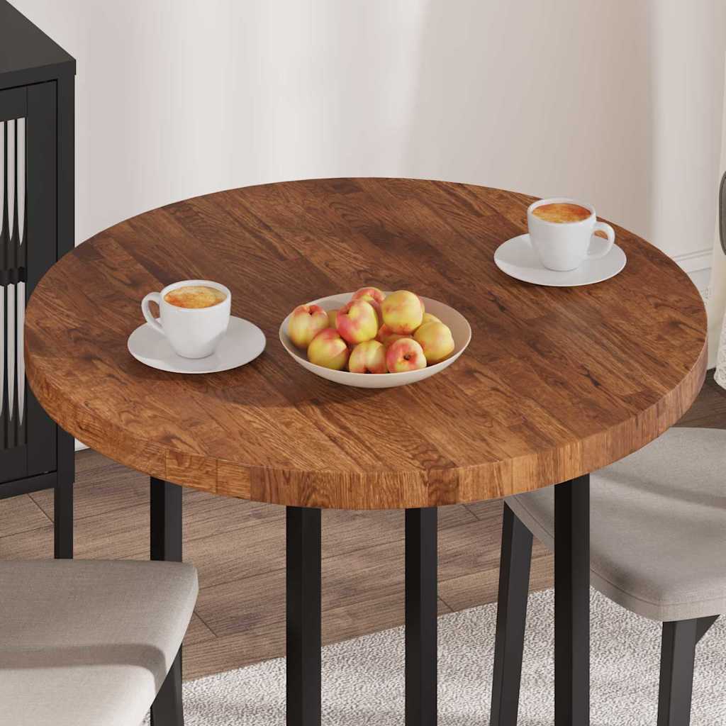 Bordplate Mørk brun Ø 80 x 4 cm Massivt Eiketre