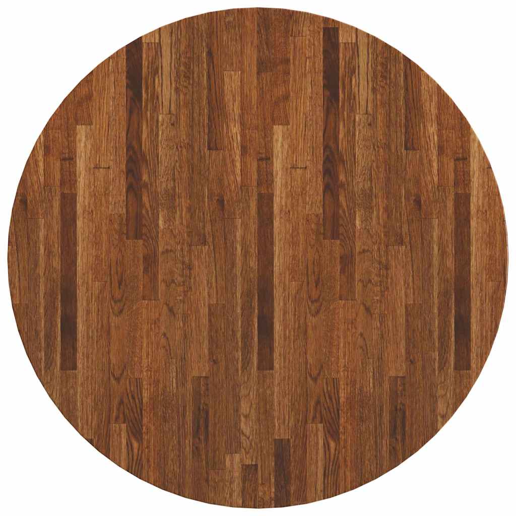 Bordplate Mørk brun Ø 80 x 4 cm Massivt Eiketre