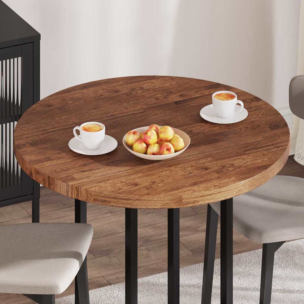 Bordplate Mørk brun Ø 90 x 4 cm Massivt Eiketre