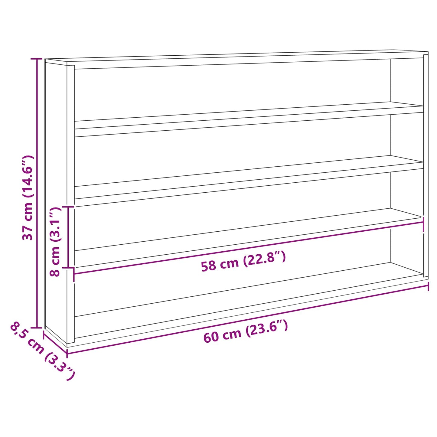 Veggdokumentdisplay Veggmontert Beige 60 x 8,5 x 37 cm