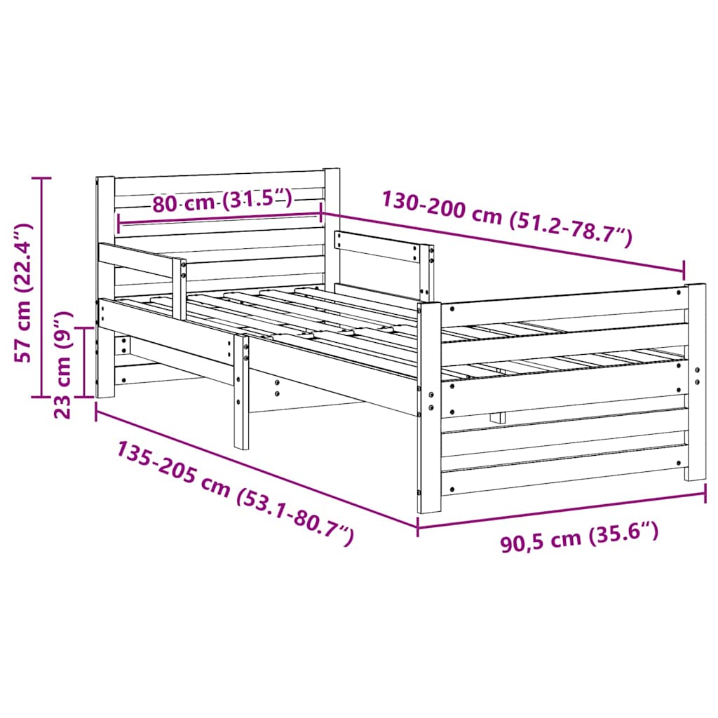Utvidbar Sengramme for Barn Other Brun 80 x 130 / 165 / 200 cm