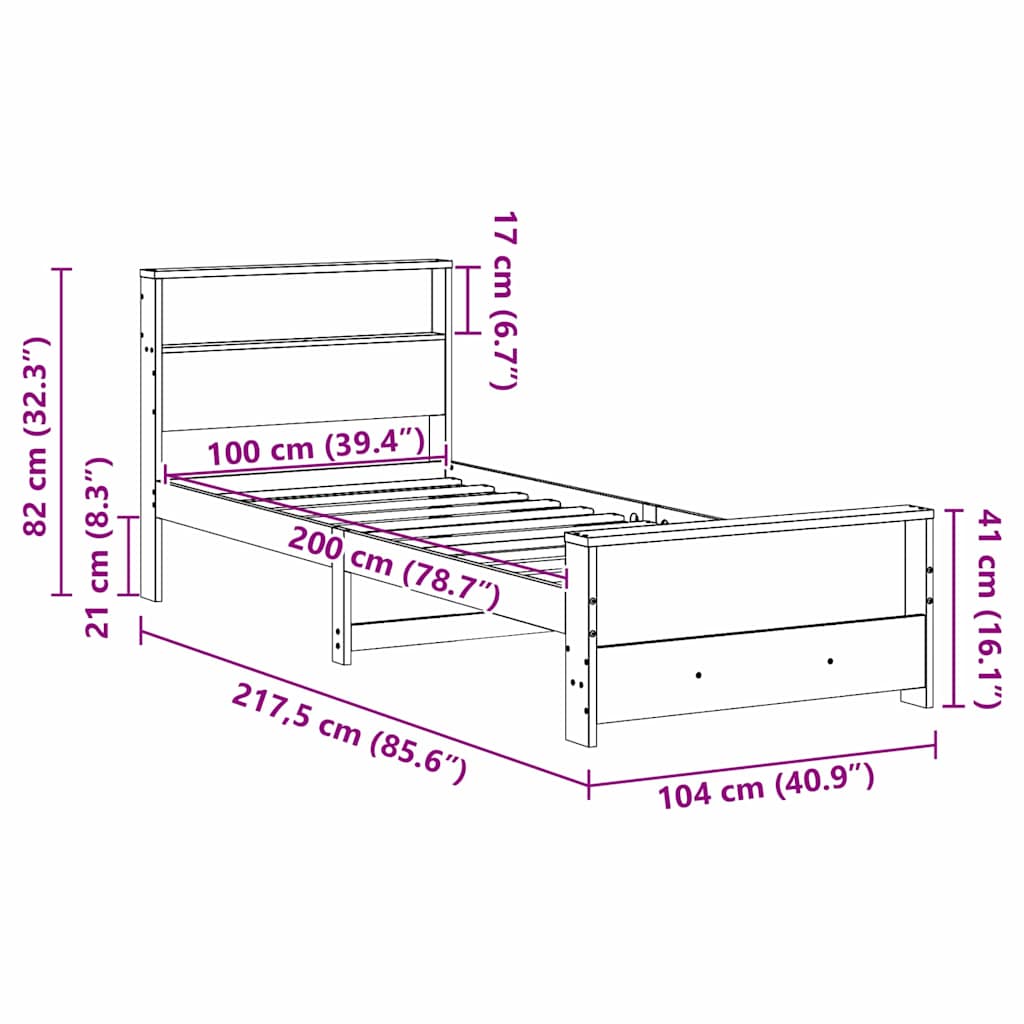 Sengestamme med hodegjerde Hvit 100 x 200 cm Heltre furu