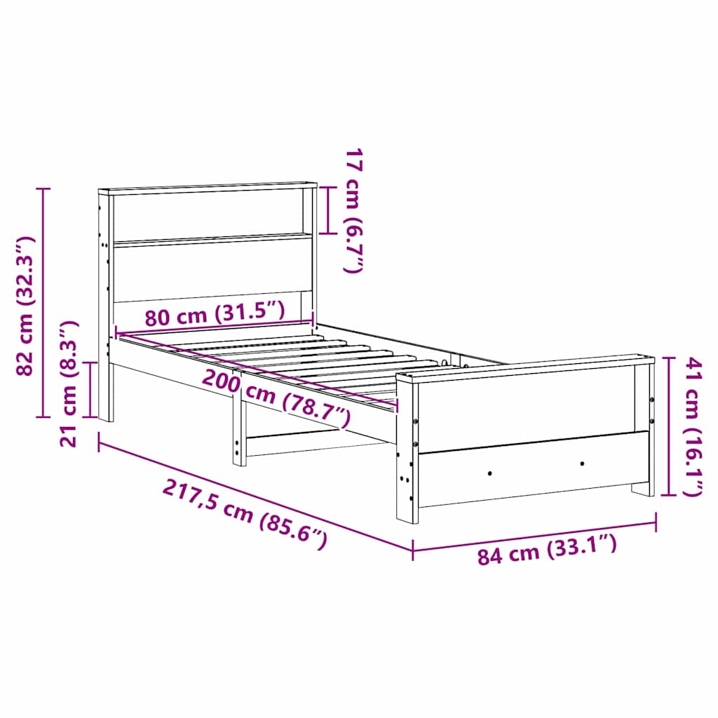 Sengestamme med hodegjerde Hvit 80 x 200 cm Heltre furu