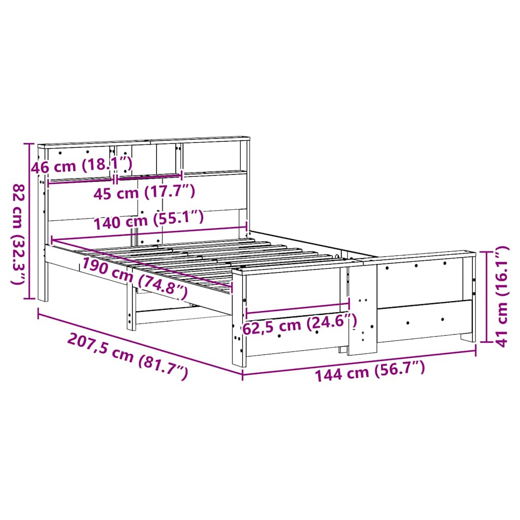 Sengestamme med hodegjerde Voksbrun 140 x 190 cm Heltre furu