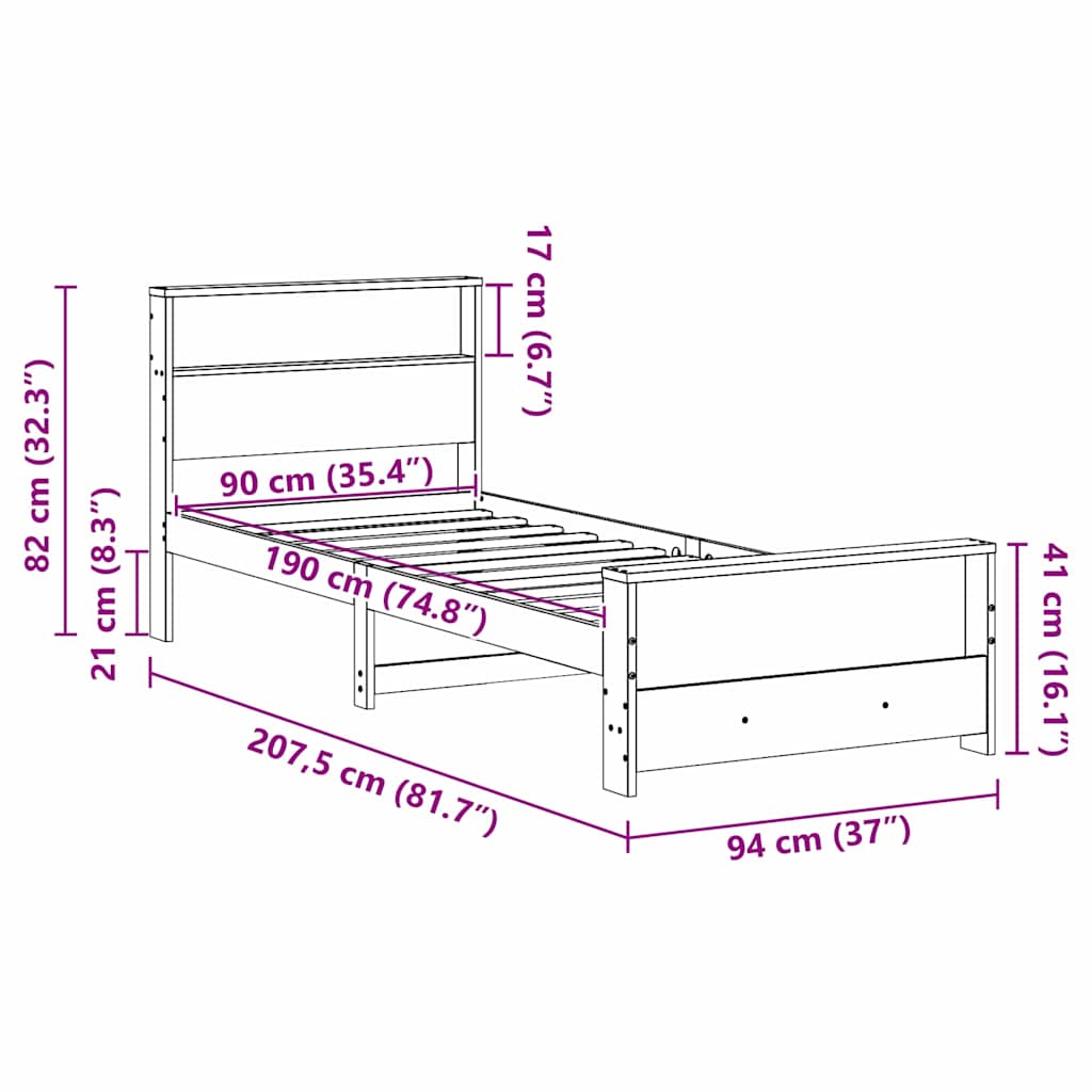 Sengestamme med hodegjerde Brun 90 x 190 cm Heltre furu