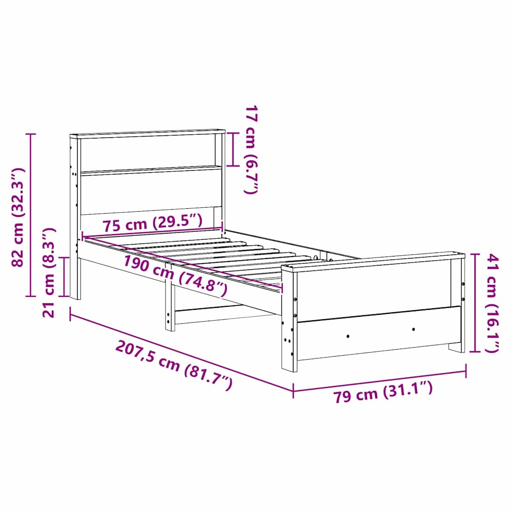 Sengestamme med hodegjerde Hvit 75 x 190 cm Heltre furu