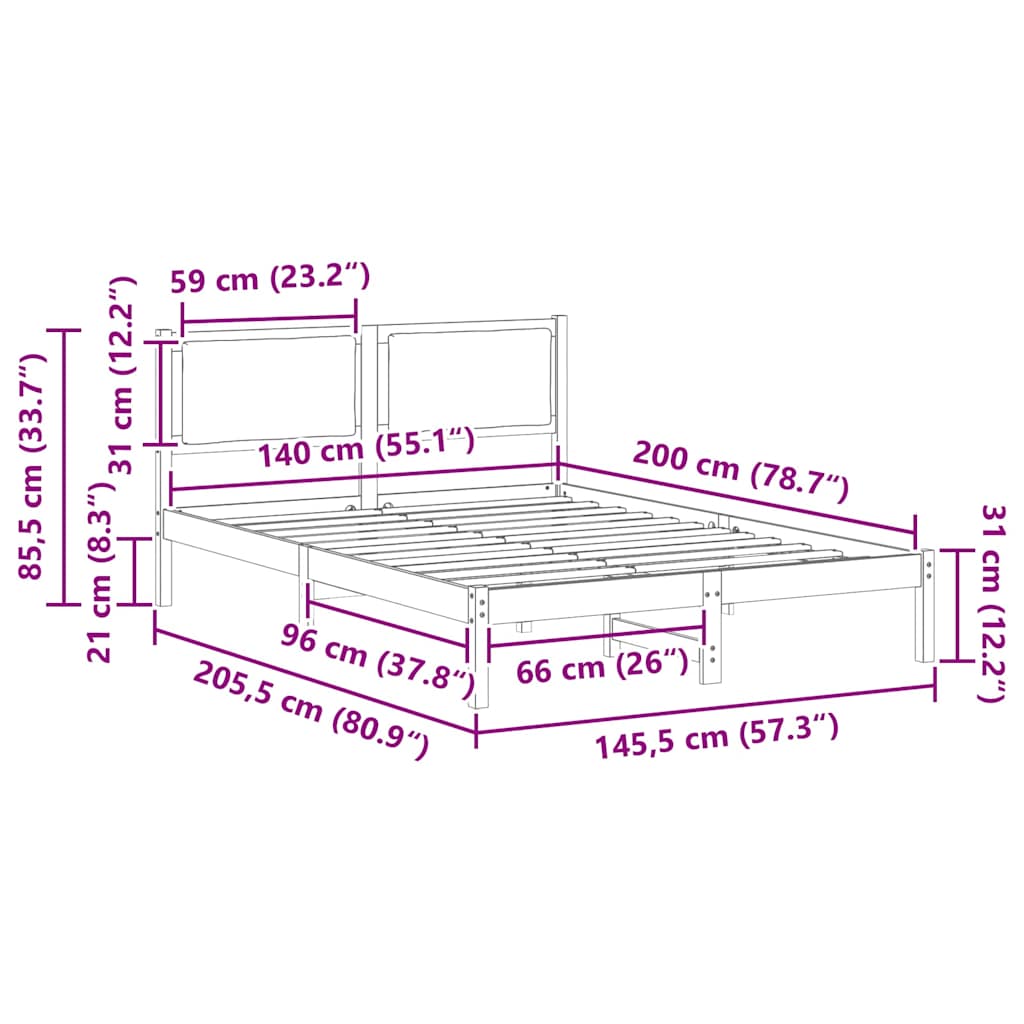 Sengestamme med hodegjerde Svart 140 x 200 cm Massiv furu
