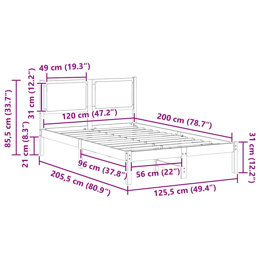 Sengestamme med hodegjerde Svart 120 x 200 cm Massiv furu