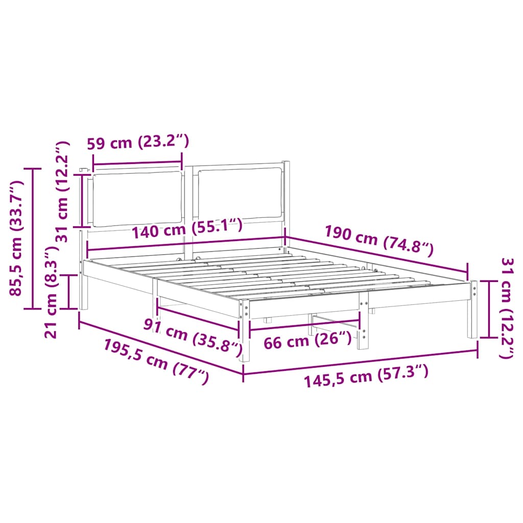 Sengestamme med hodegjerde Svart 140 x 190 cm Massiv furu