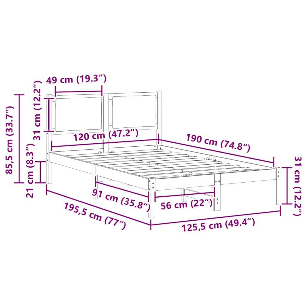 Sengestamme med hodegjerde Mørkegrå 120 x 190 cm Massiv furu