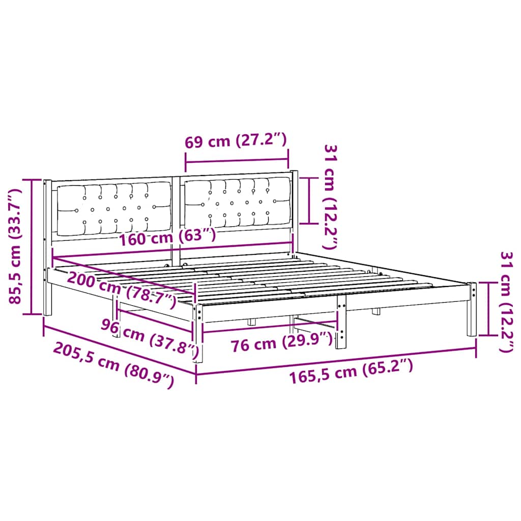 Sengestamme med hodegjerde Mørkegrå 160 x 200 cm Massiv furu