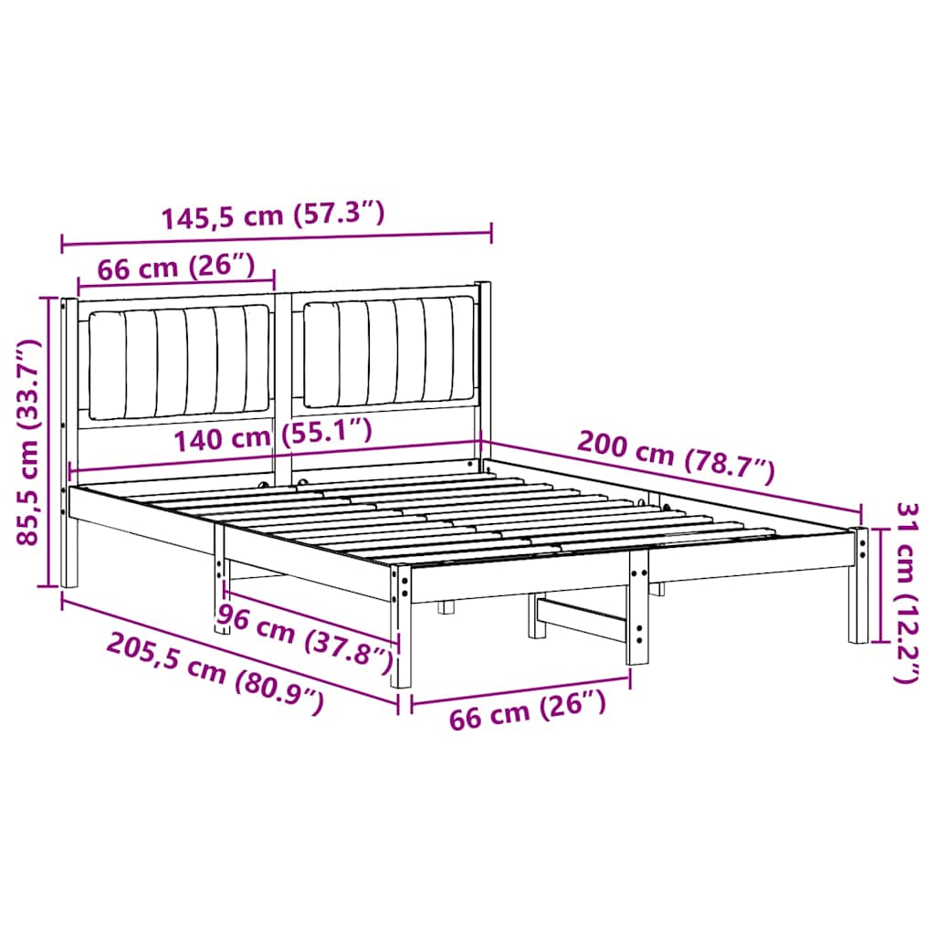 Sengeramme med Polstret Hodegjerde Lysegrå 140 x 200 cm