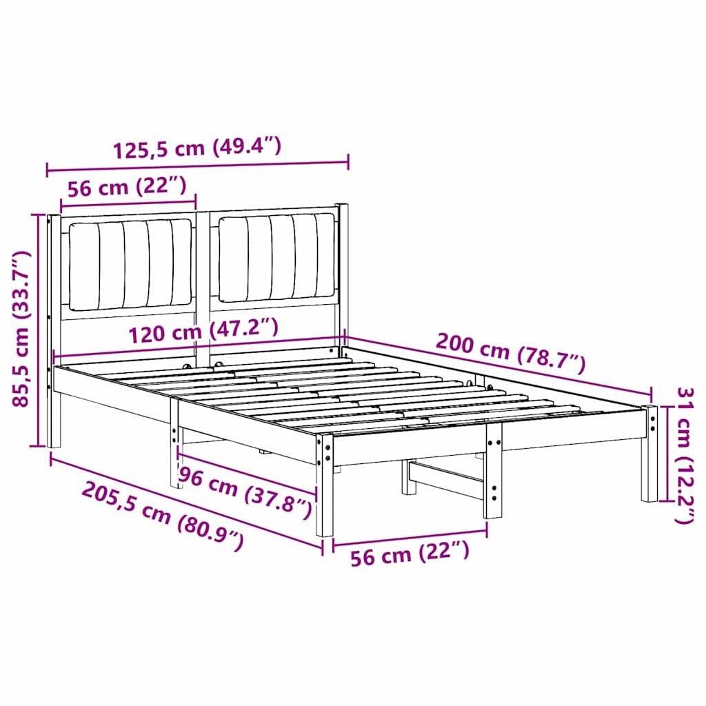 Sengeramme med Polstret Hodegjerde Lysegrå 120 x 200 cm