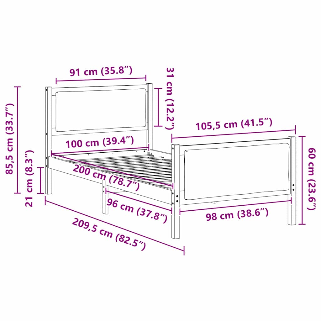 Sengestamme med hodegjerde Gråbrun 100 x 200 cm stoff