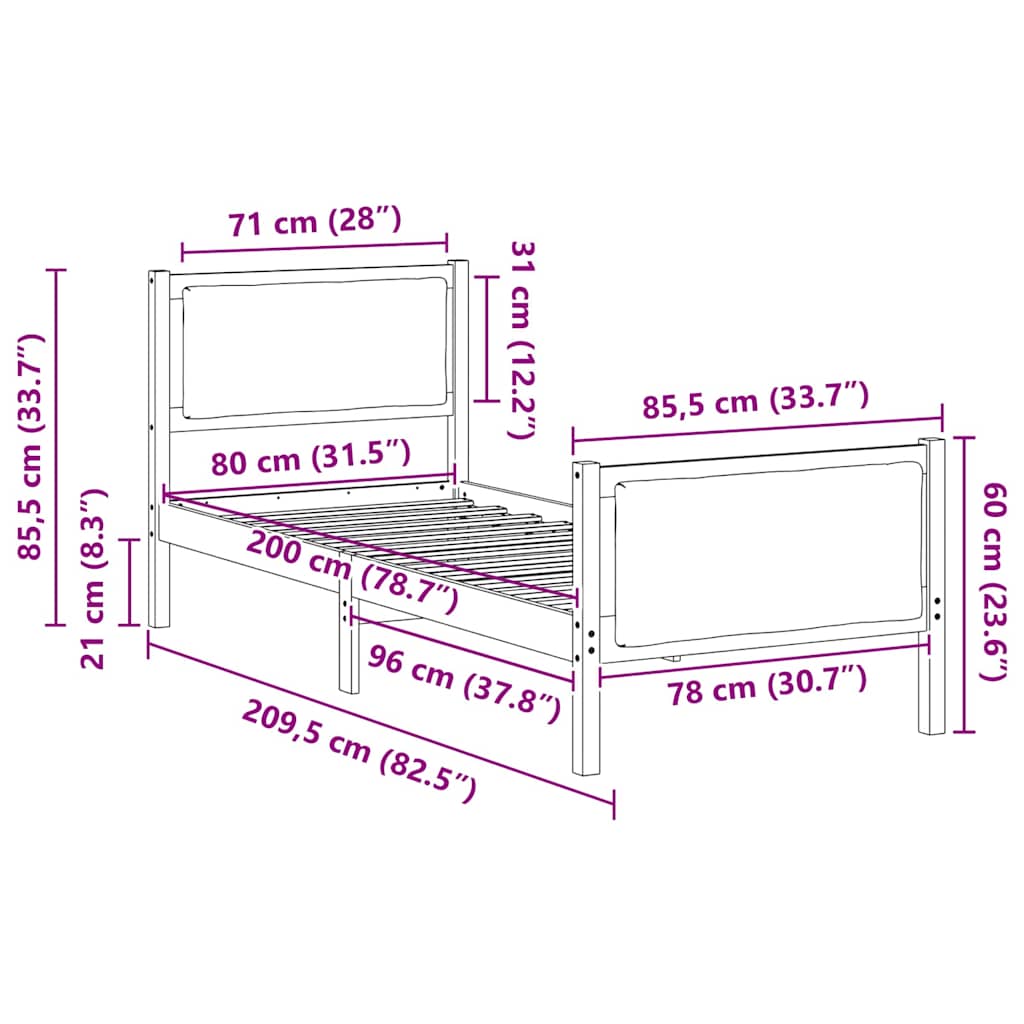 Sengestamme med hodegjerde Svart 80 x 200 cm stoff