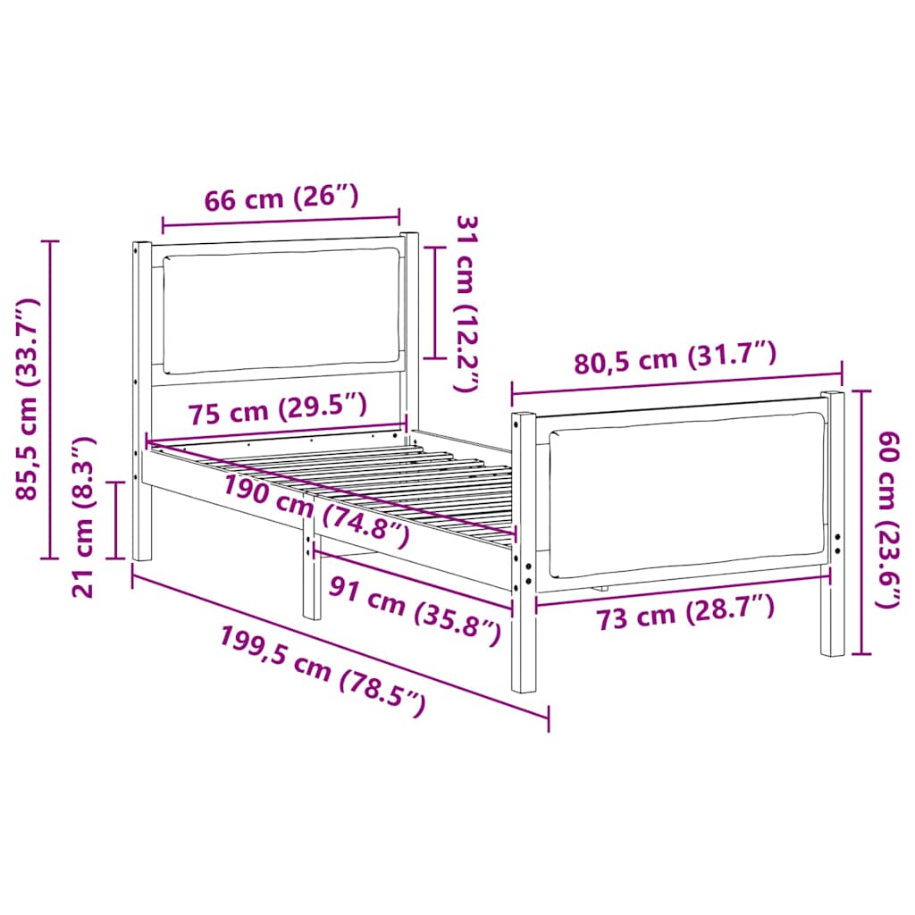 Sengestamme med hodegjerde Svart 75 x 190 cm stoff