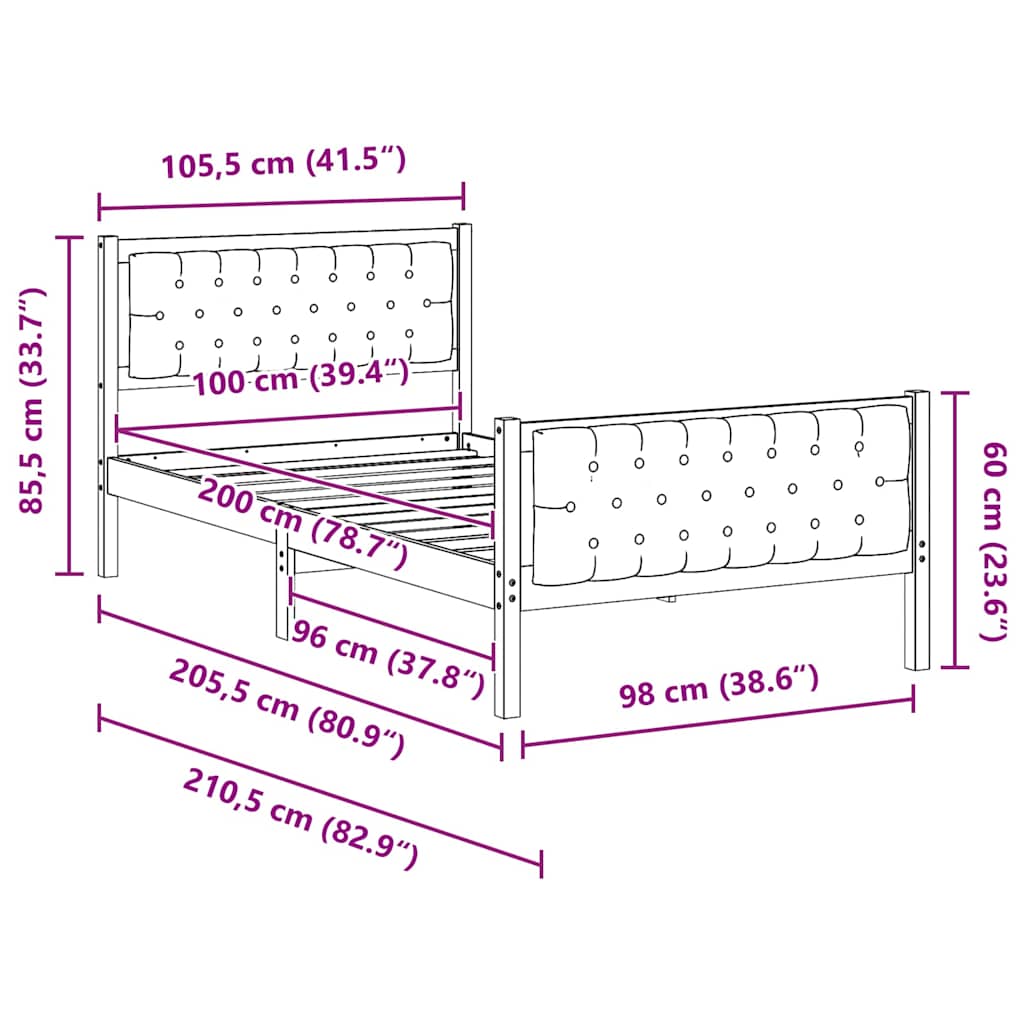 Sengestamme med hodegjerde Mørkegrå 100 x 200 cm Massiv furu