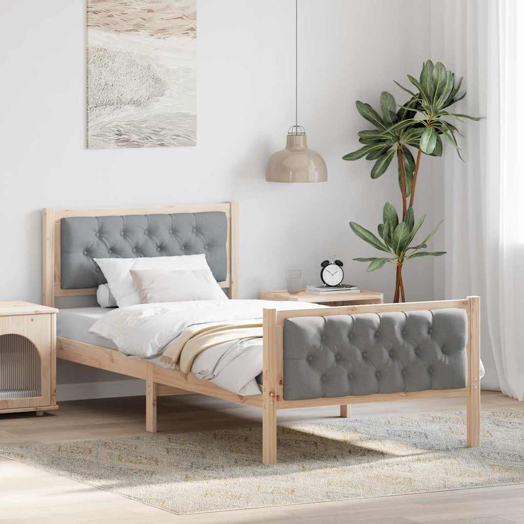 Sengestamme med hodegjerde Lysegrå 90 x 200 cm Massiv furu