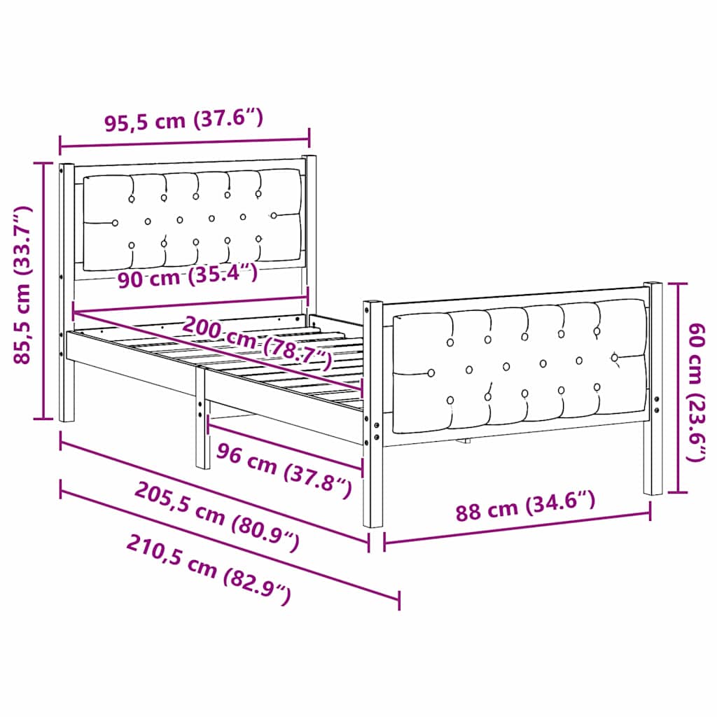 Sengestamme med hodegjerde Lysegrå 90 x 200 cm Massiv furu