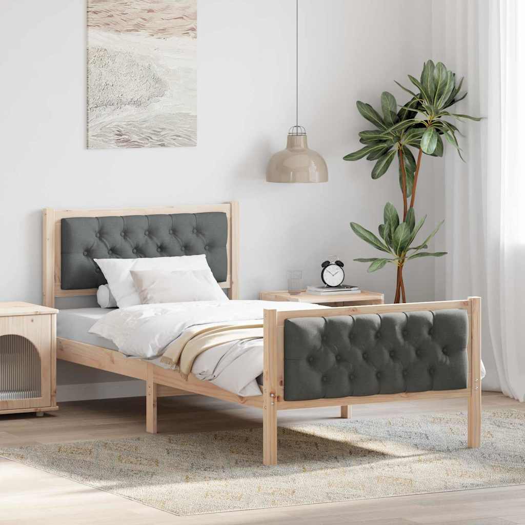 Sengestamme med hodegjerde Mørkegrå 90 x 200 cm Massiv furu