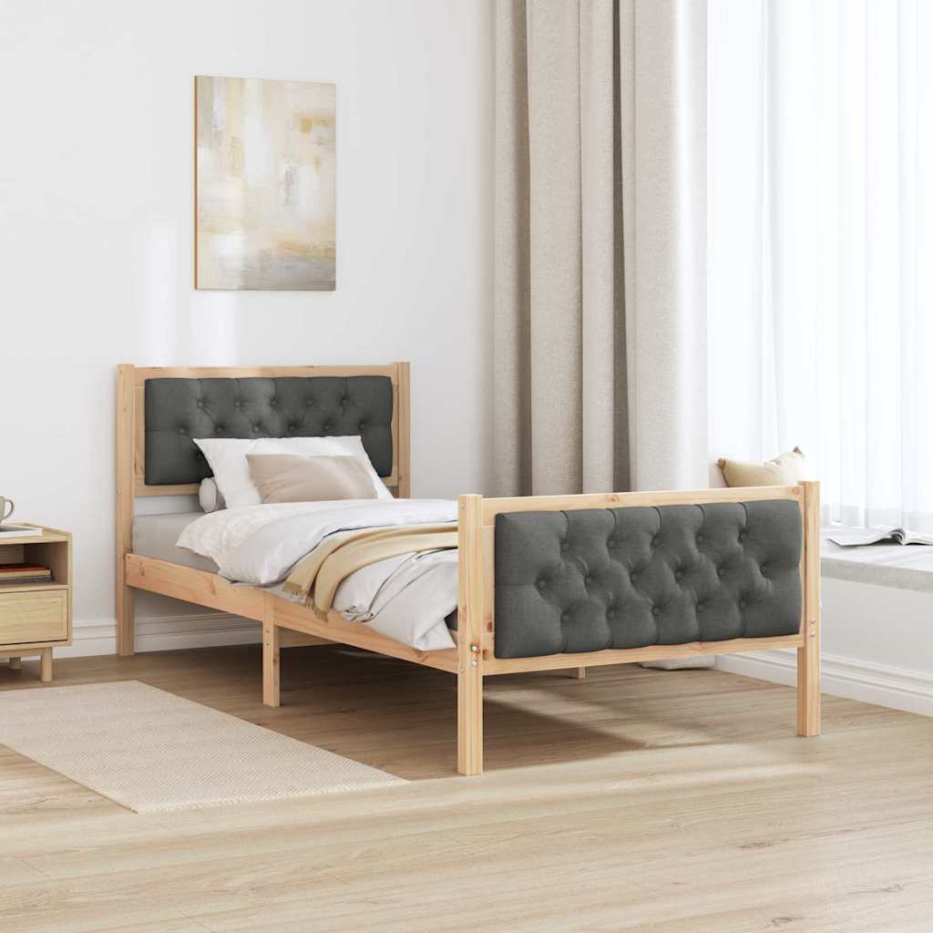 Sengestamme med hodegjerde Mørkegrå 90 x 200 cm Massiv furu