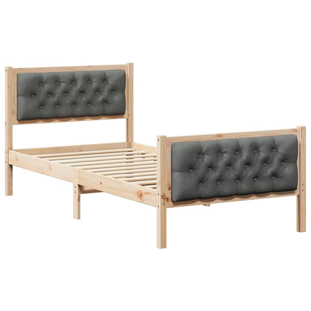 Sengestamme med hodegjerde Mørkegrå 90 x 200 cm Massiv furu