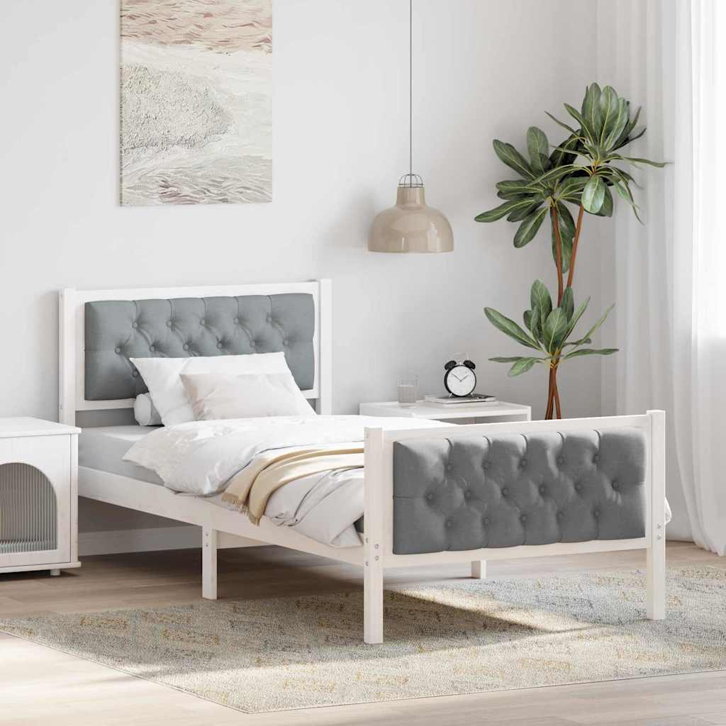 Sengestamme med hodegjerde Lysegrå 90 x 200 cm Massiv furu