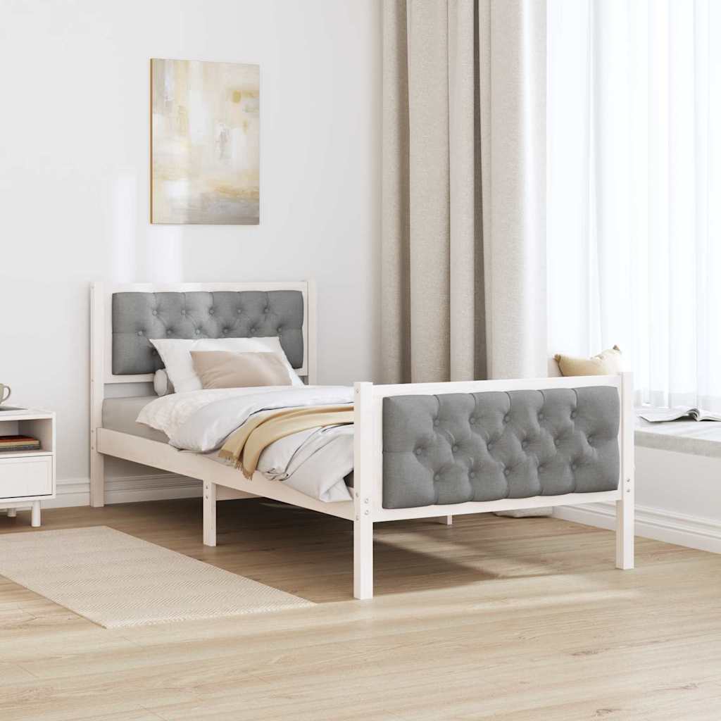 Sengestamme med hodegjerde Lysegrå 90 x 200 cm Massiv furu
