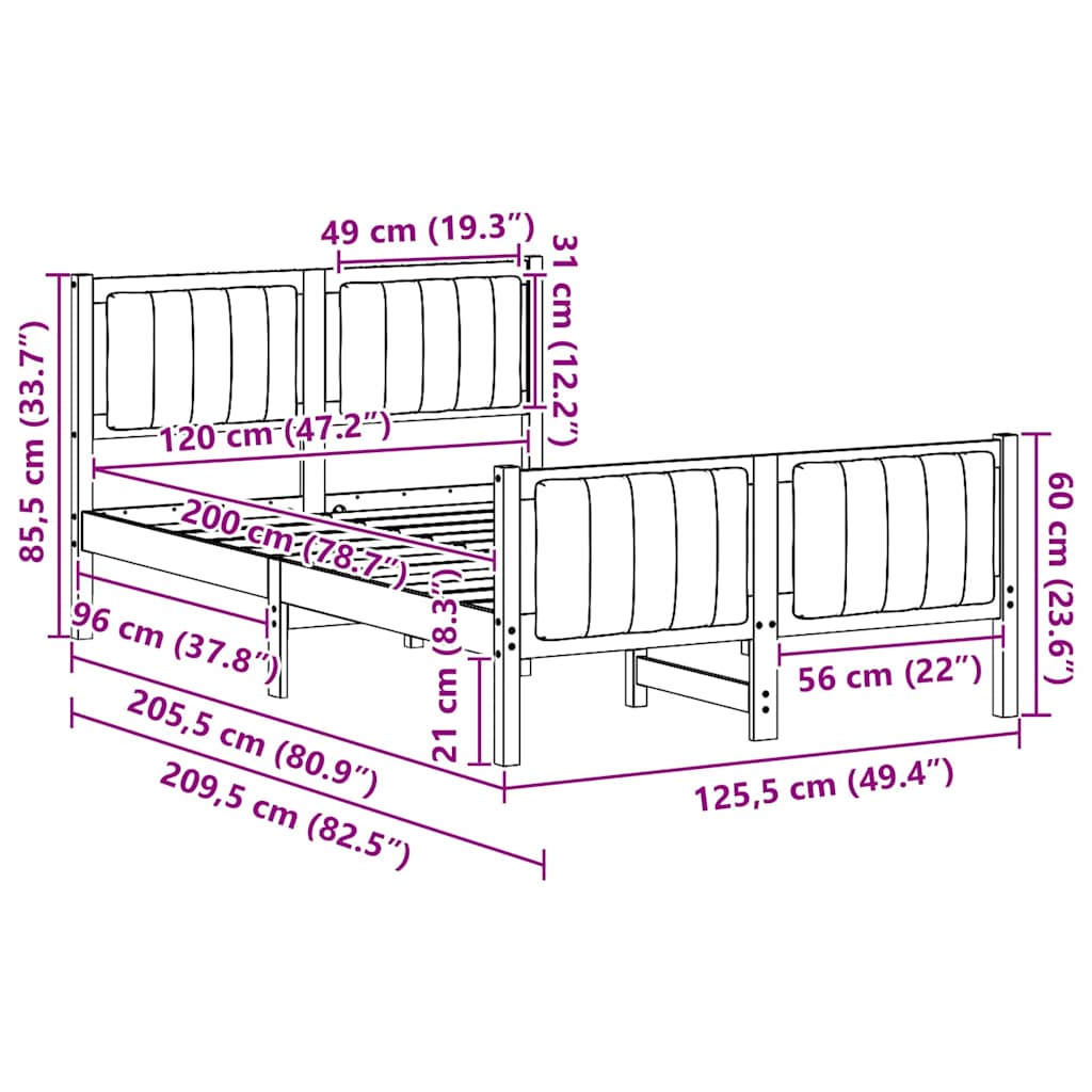 Sengestamme Brunt og svart 120 x 200 cm Heltre furu