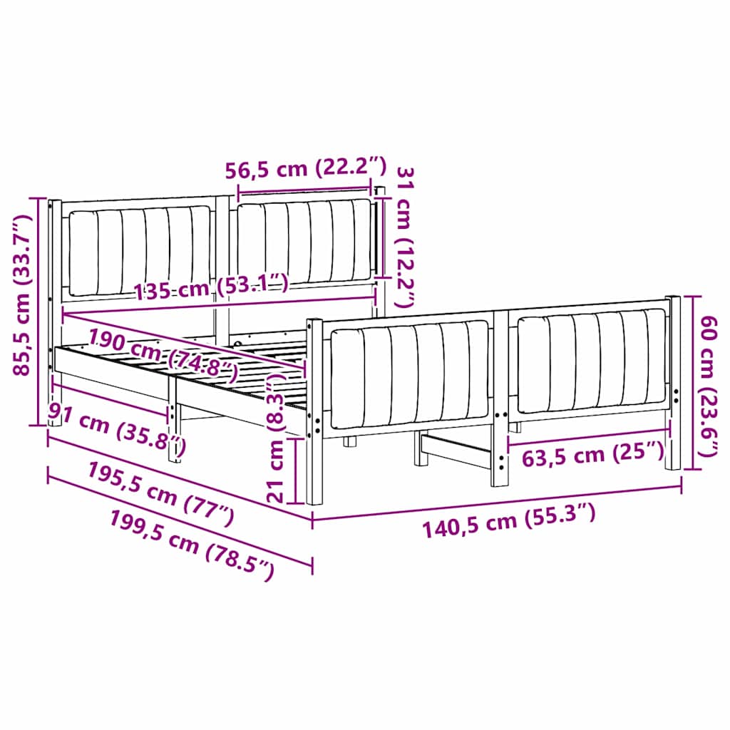 Sengestamme Brunt og svart 135 x 190 cm Heltre furu