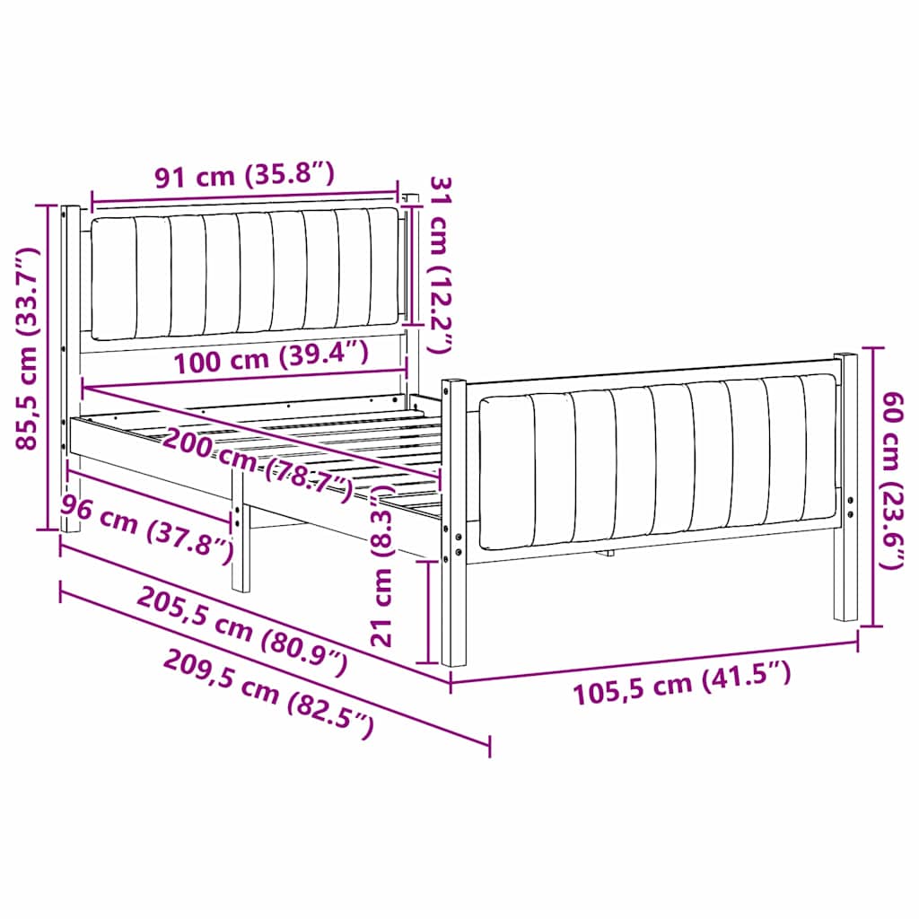 Sengestamme Hvit og lysegrå 100 x 200 cm Heltre furu