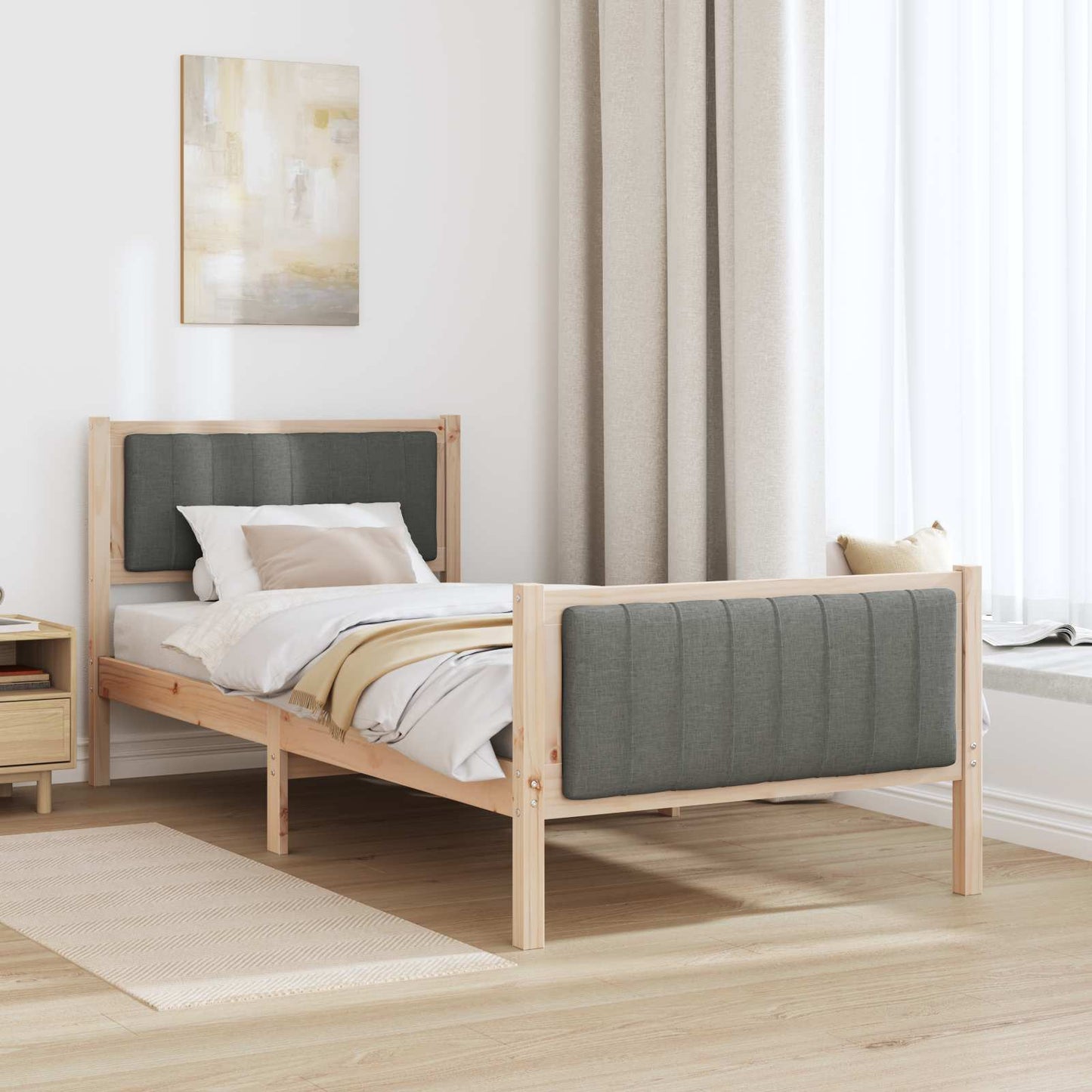 Sengestamme brun og mørkegrå 90 x 200 cm Heltre furu