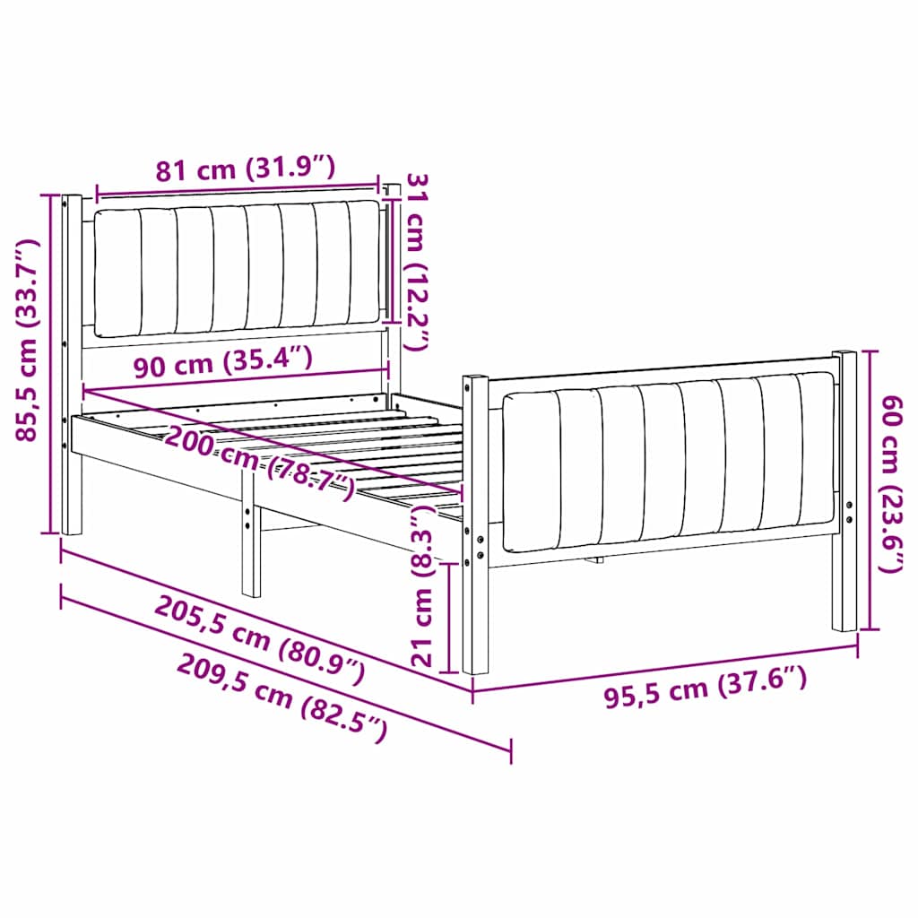 Sengestamme Brun og taupe 90 x 200 cm Heltre furu
