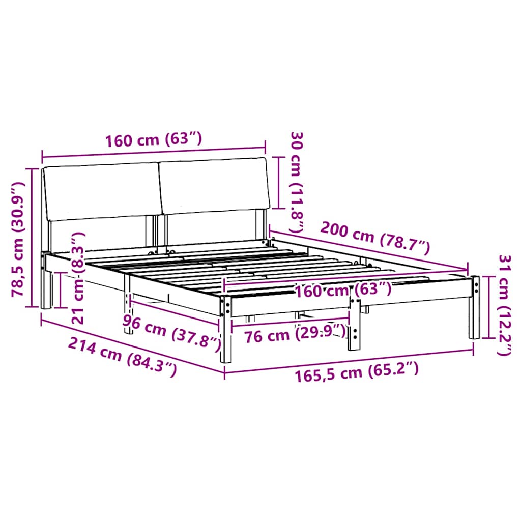 Sengestamme Brunt og svart 160 x 200 cm Heltre furu