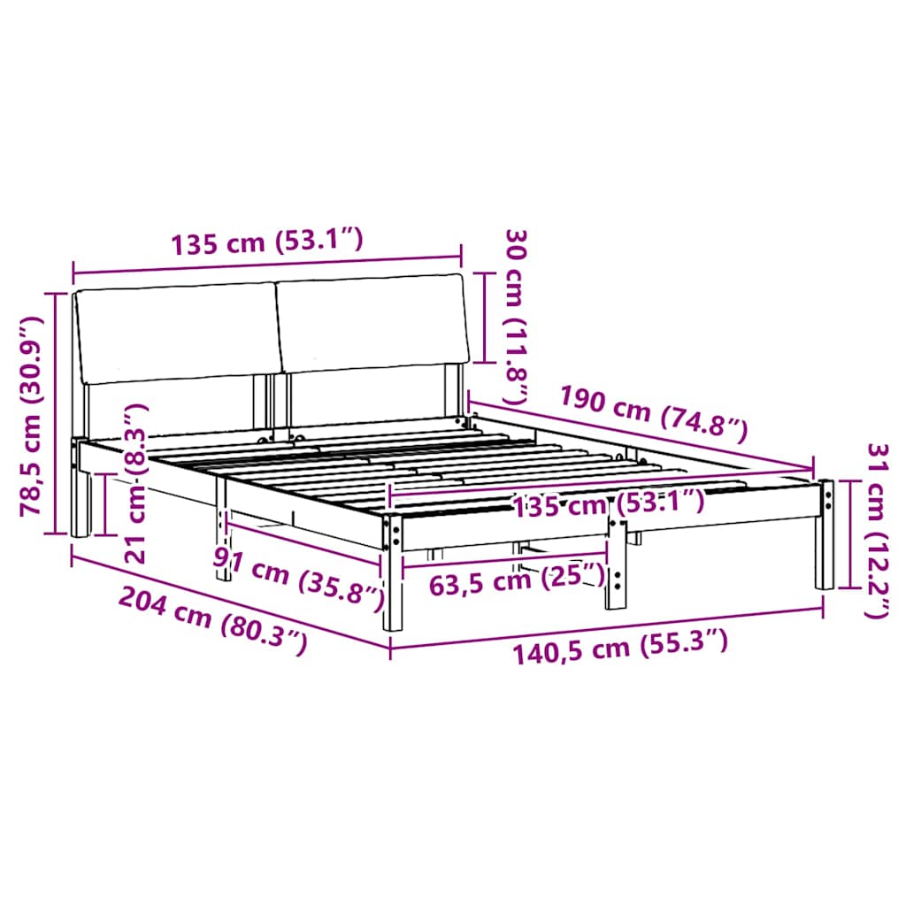Sengestamme Brunt og svart 135 x 190 cm Heltre furu