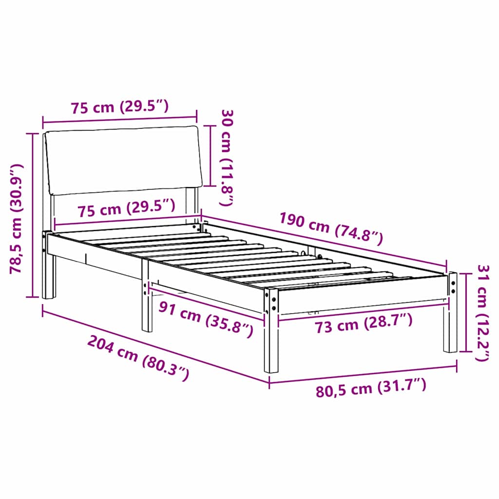 Sengestamme Brunt og svart 75 x 190 cm Heltre furu