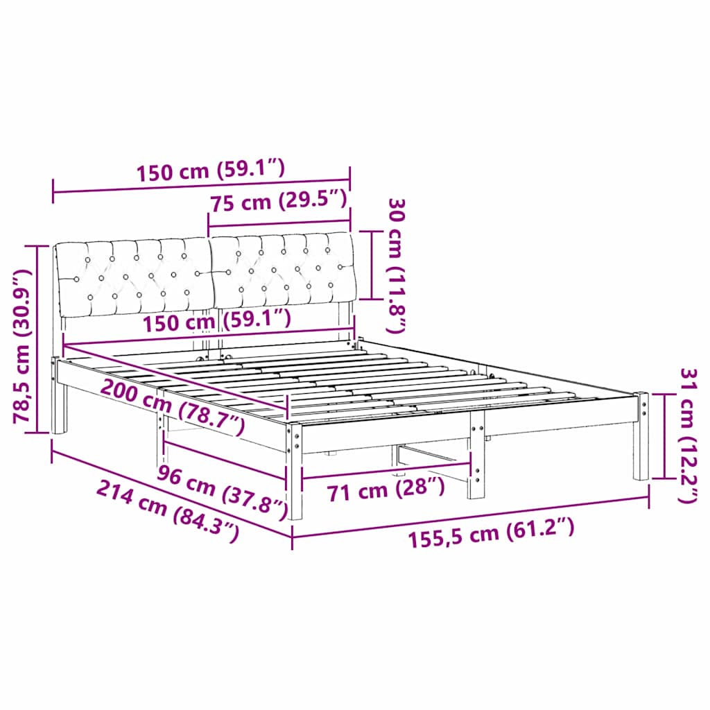 Sengestamme Brunt og svart 150 x 200 cm Heltre furu