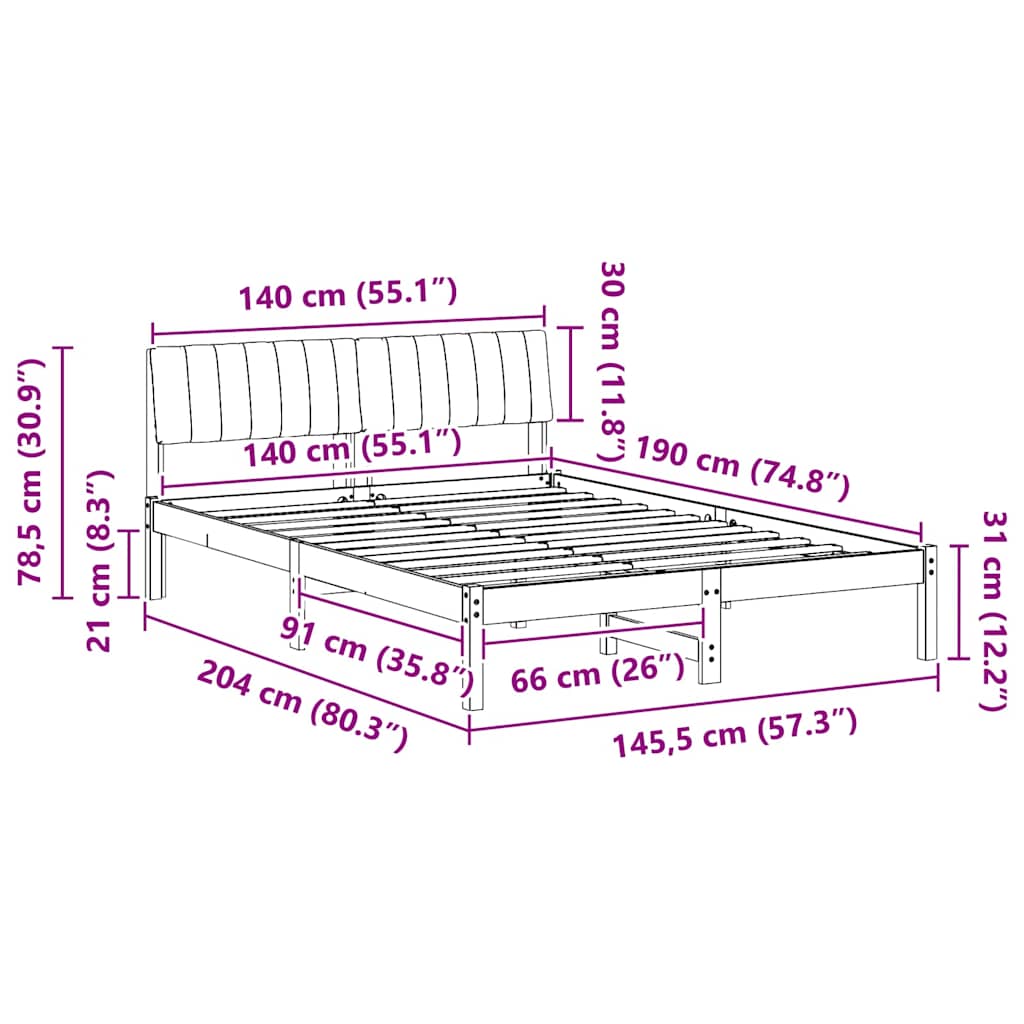 Sengestamme Brun og lys grå 140 x 190 cm Heltre furu