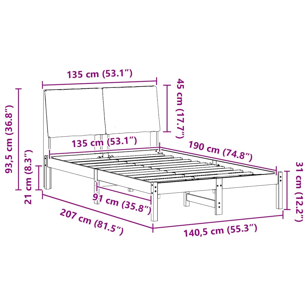 Sengestamme Brunt og svart 135 x 190 cm Heltre furu