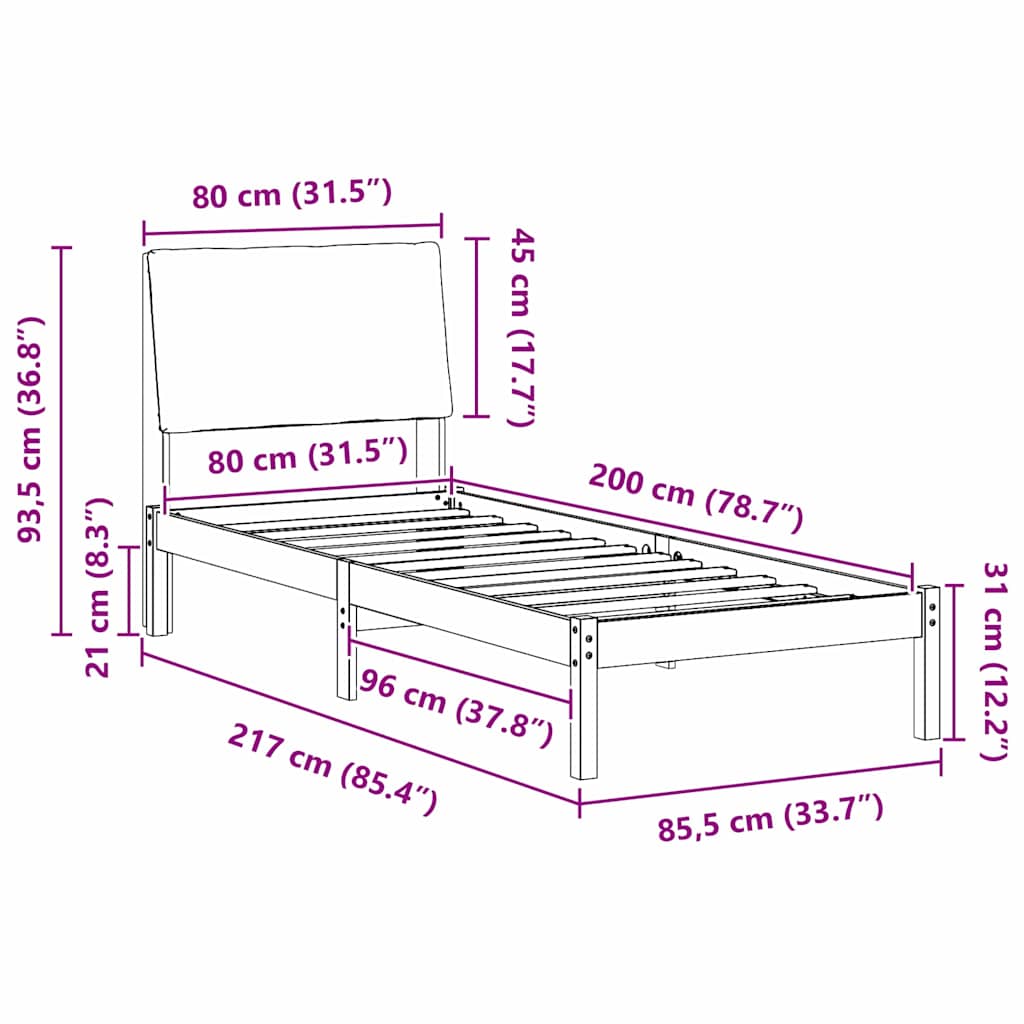 Sengestamme brun og mørkegrå 80 x 200 cm Heltre furu