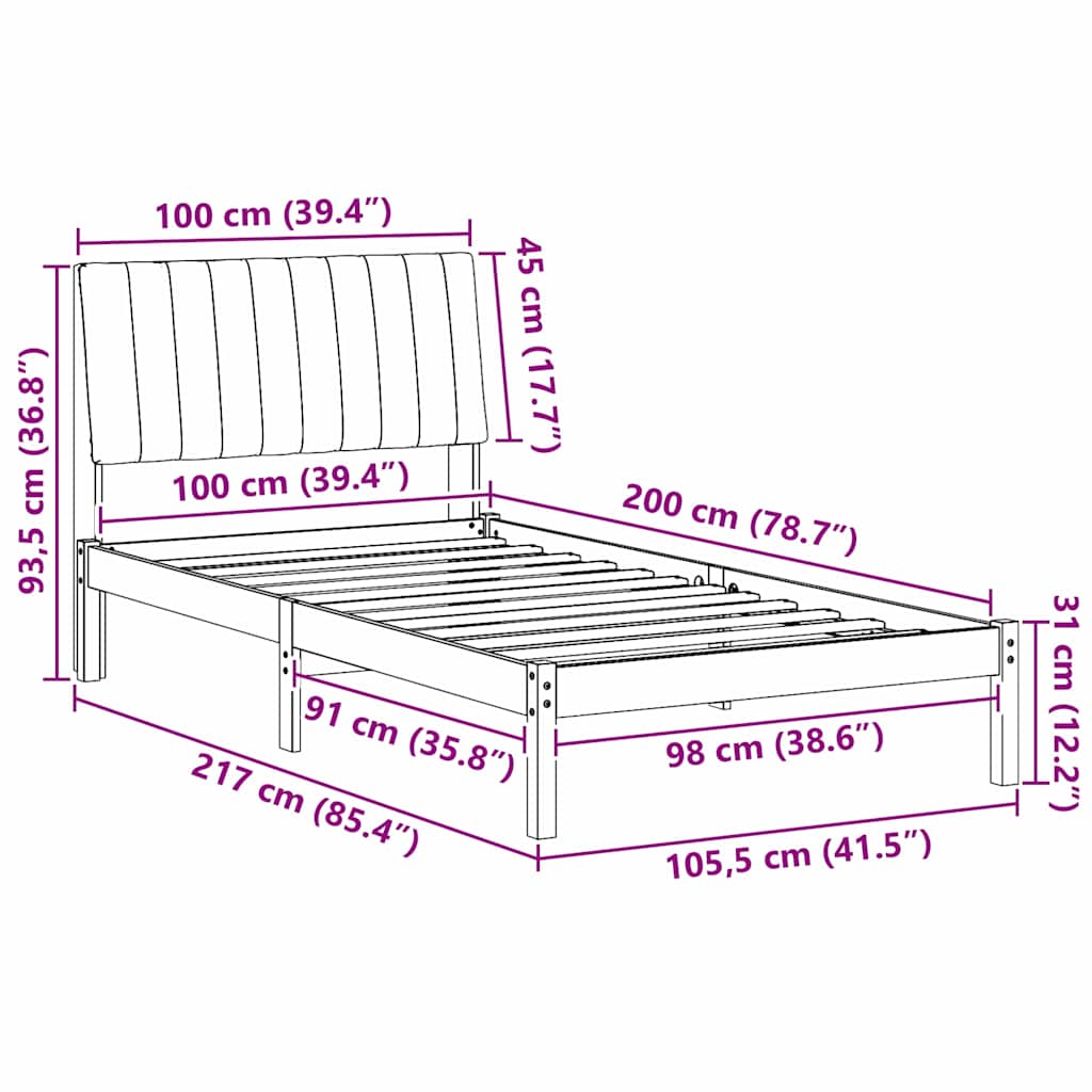 Sengestamme med hodegjerde Hvit 100 x 200 cm Massiv furu