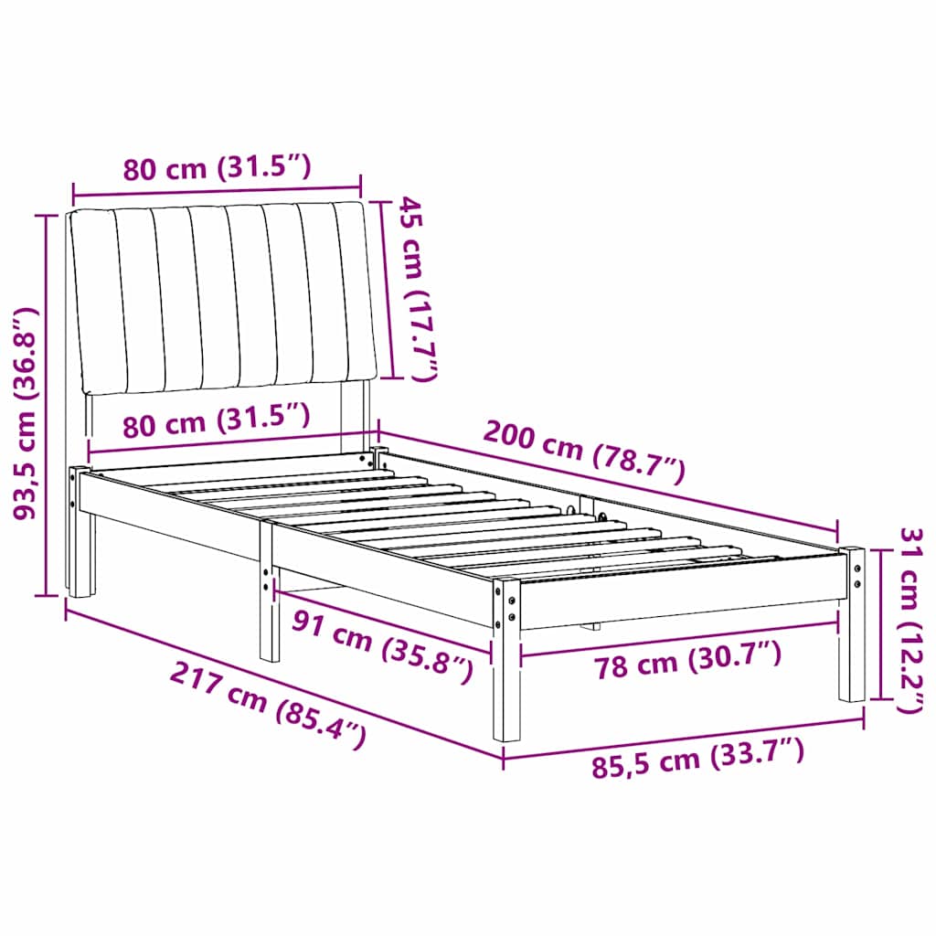 Sengestamme med hodegjerde Brun 80 x 200 cm Massiv furu